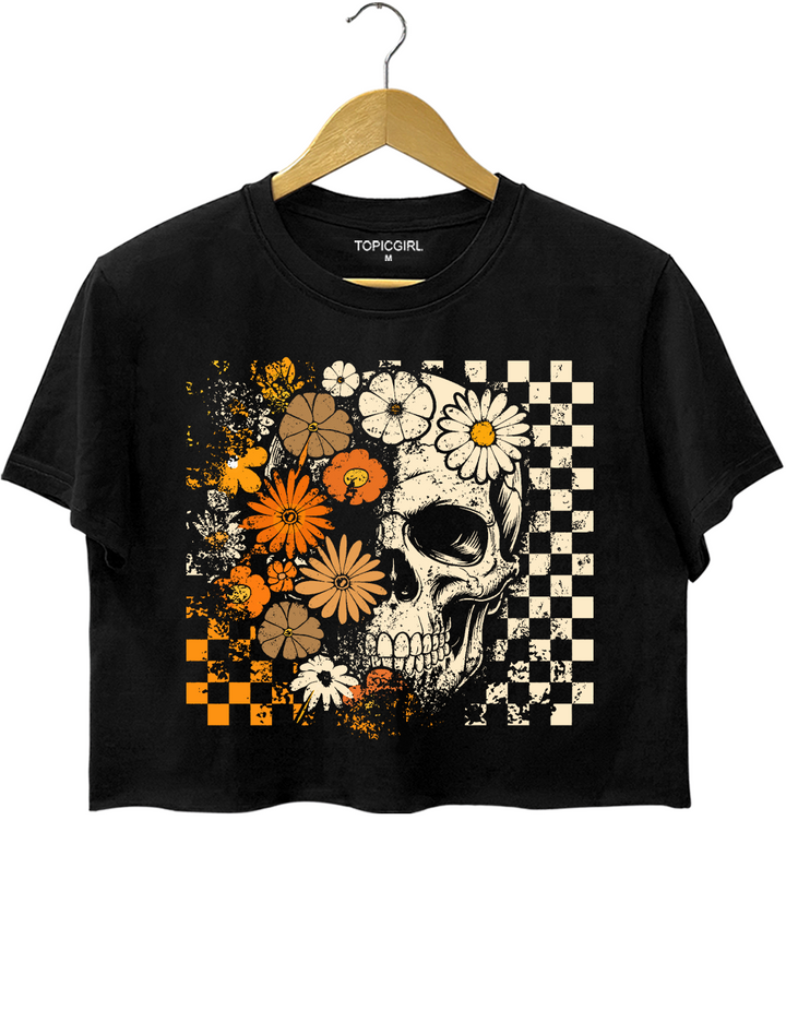 Boho Skull Graphic Cute Spooky Halloween Crop Top