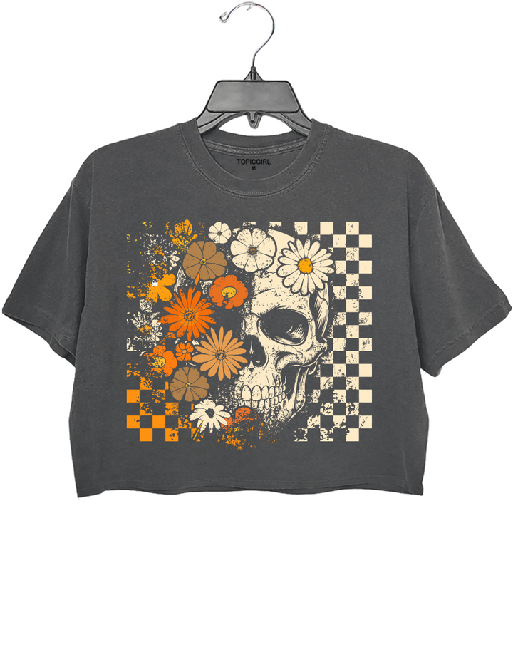 Boho Skull Graphic Cute Spooky Halloween Crop Top
