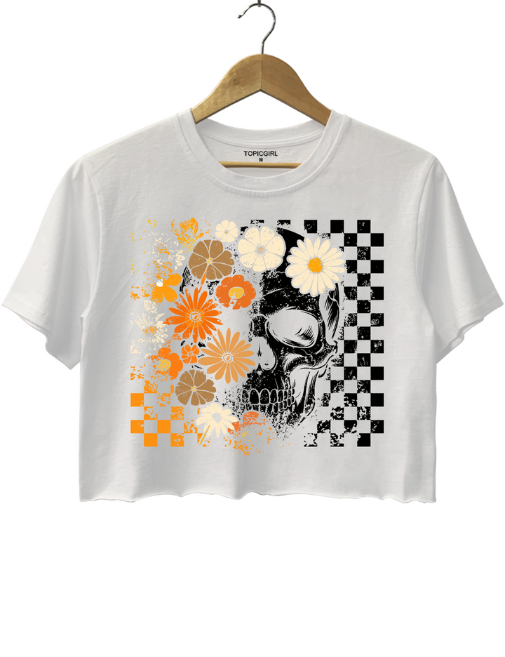 Boho Skull Graphic Cute Spooky Halloween Crop Top