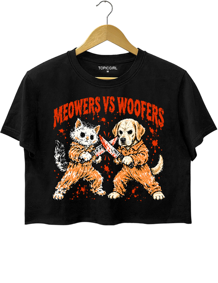 Meowers Vs Woofers Halloween Showdown Crop Top