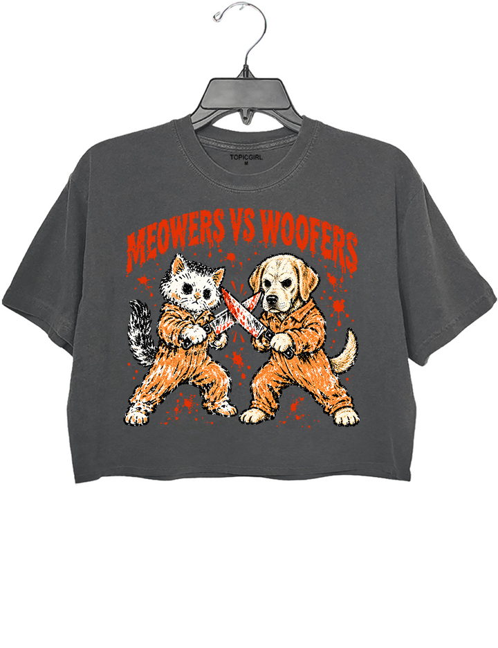 Meowers Vs Woofers Halloween Showdown Crop Top