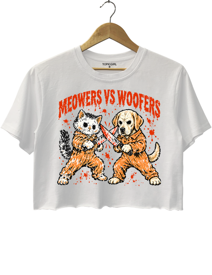 Meowers Vs Woofers Halloween Showdown Crop Top