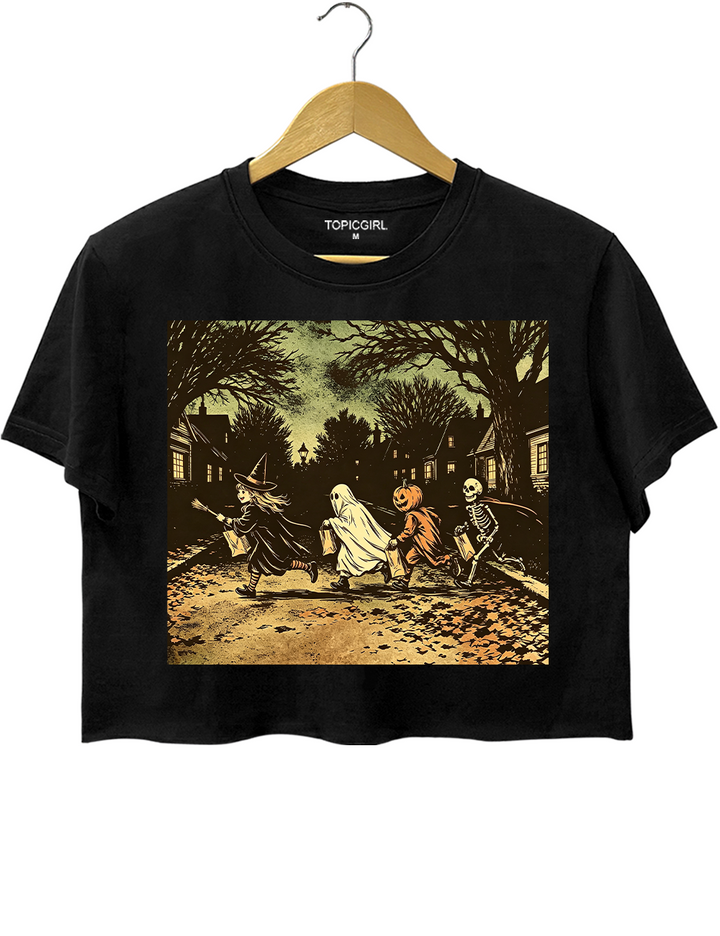 Dark Spooky Witch Skeleton Ghost Pumpkin Skeleton Crop Top
