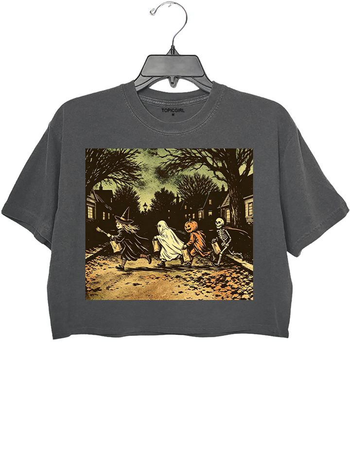 Dark Spooky Witch Skeleton Ghost Pumpkin Skeleton Crop Top