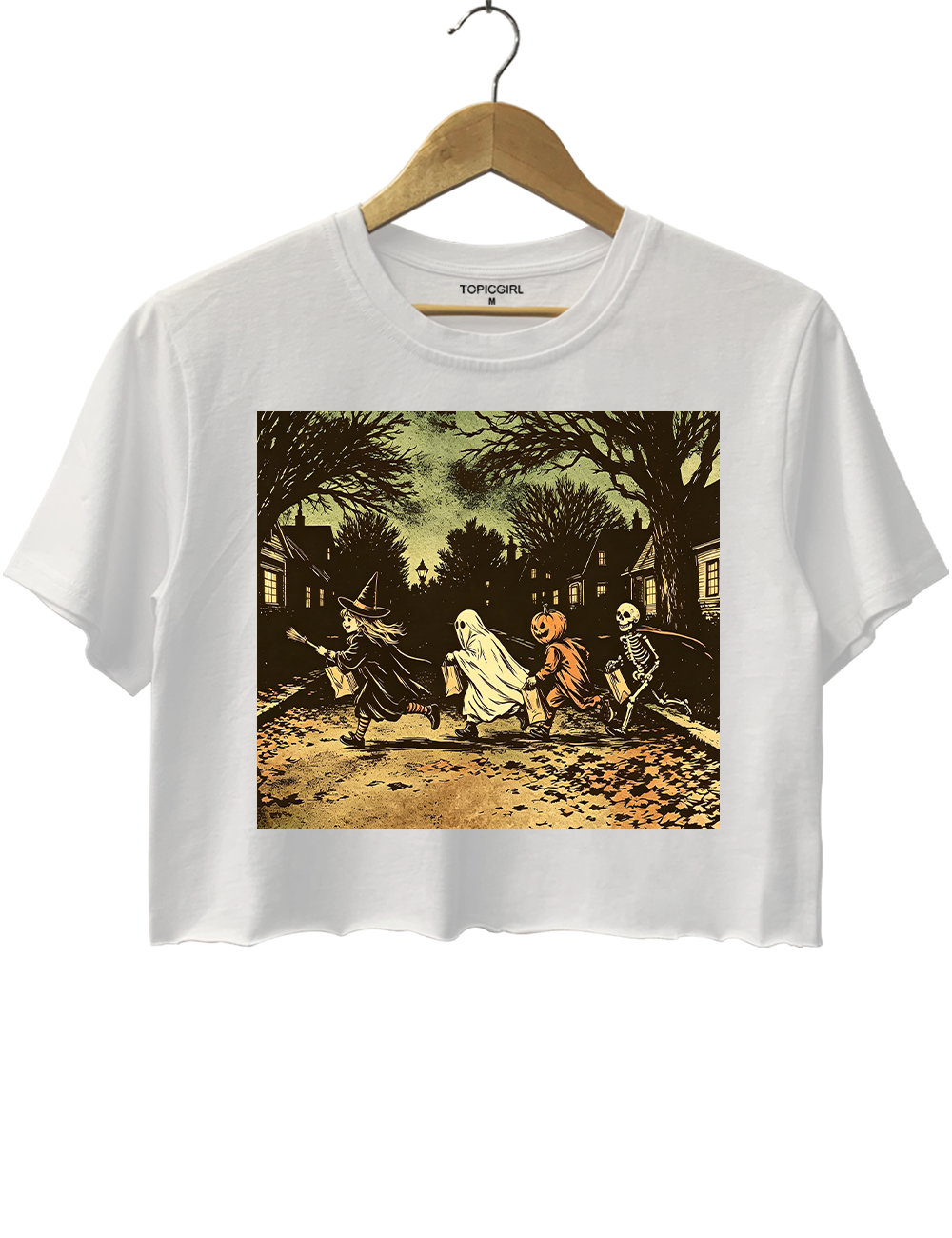 Dark Spooky Witch Skeleton Ghost Pumpkin Skeleton Crop Top