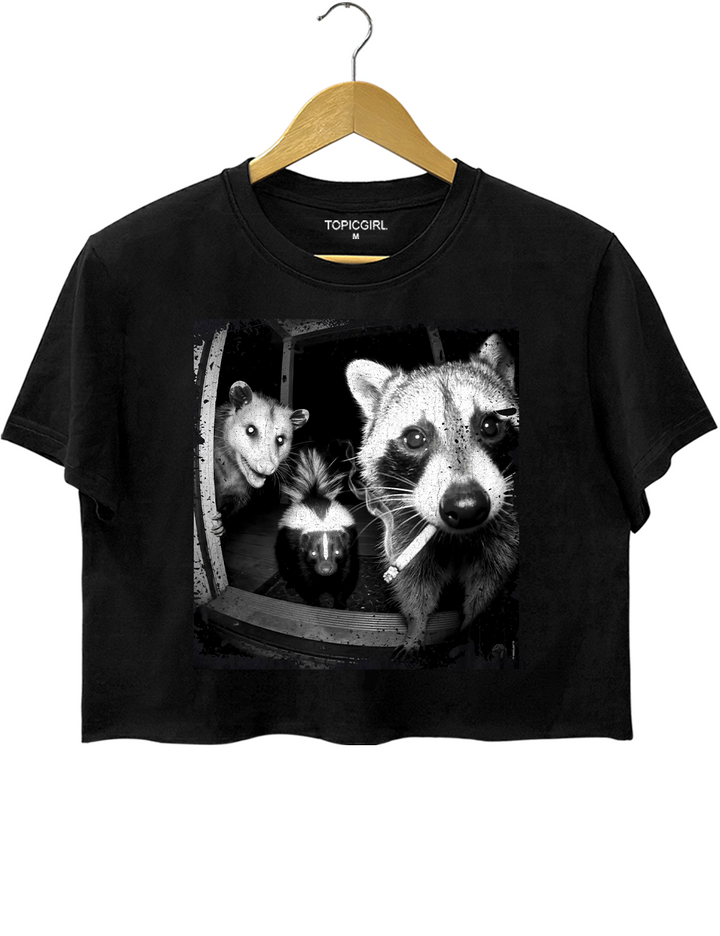 Trash Panda Night Crew Funny Raccoon Opossum Skunk Crop Top