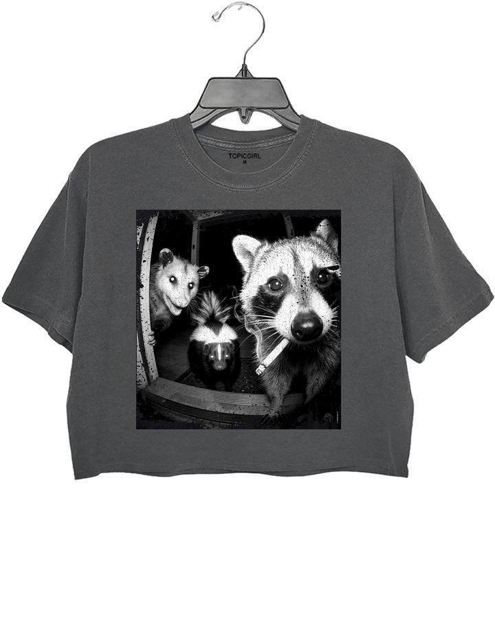 Trash Panda Night Crew Funny Raccoon Opossum Skunk Crop Top
