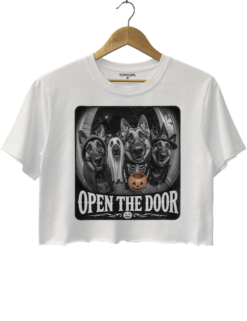 German Shepherd Halloween Open Door Trick Treat Dogs Crop Top