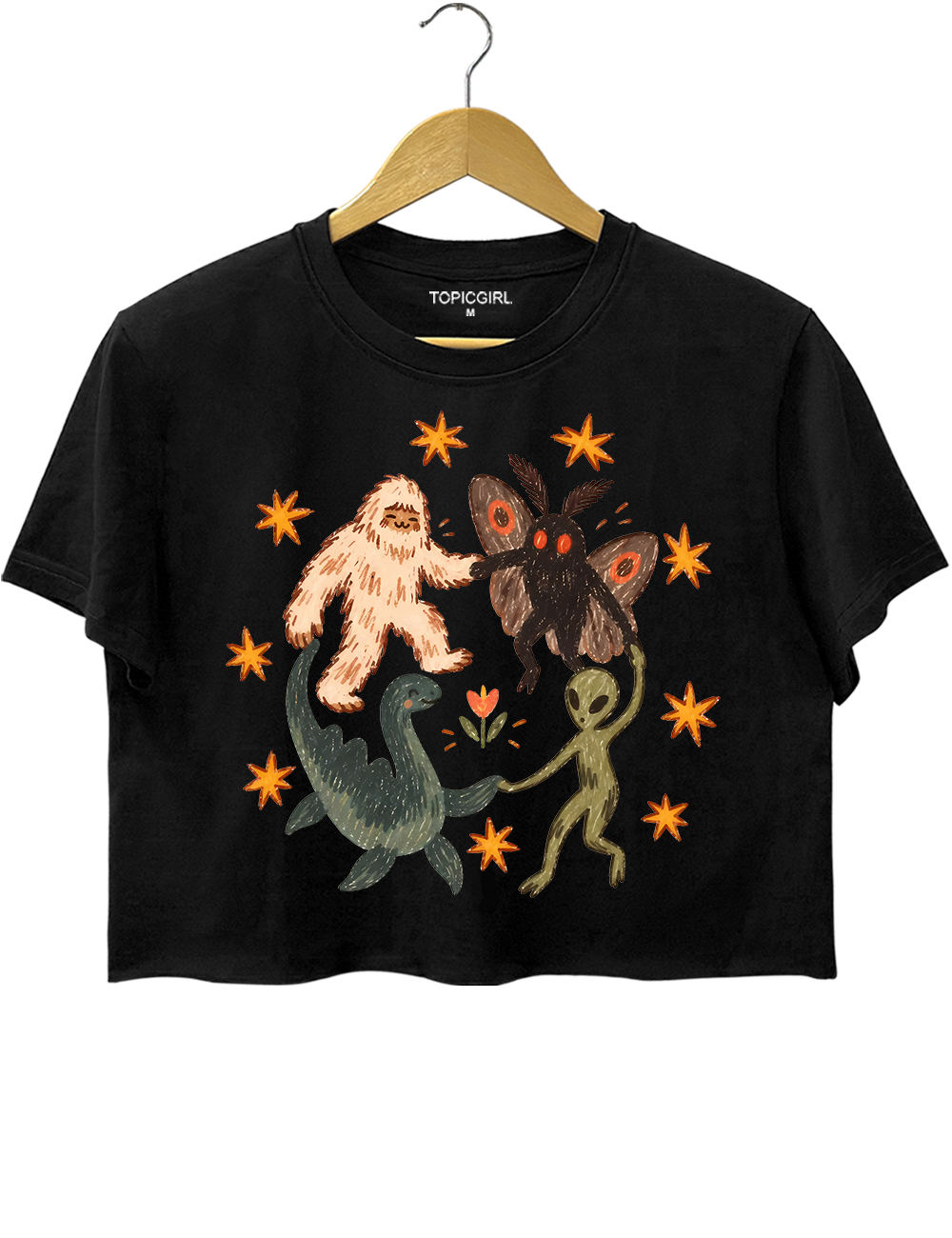 Dancing Cryptids Bigfoot Mothman Loch Ness Monster Aliens Crop Top
