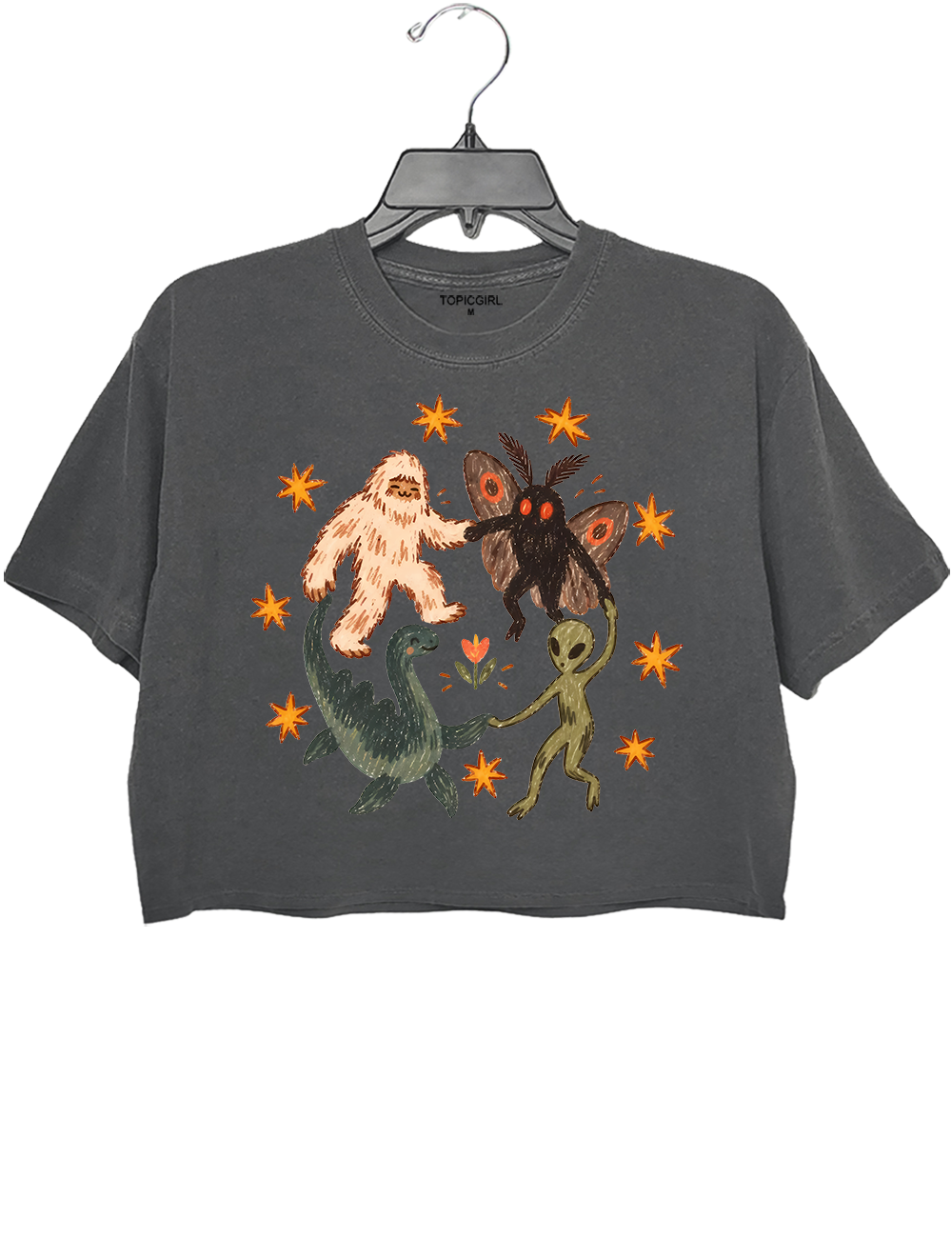 Dancing Cryptids Bigfoot Mothman Loch Ness Monster Aliens Crop Top