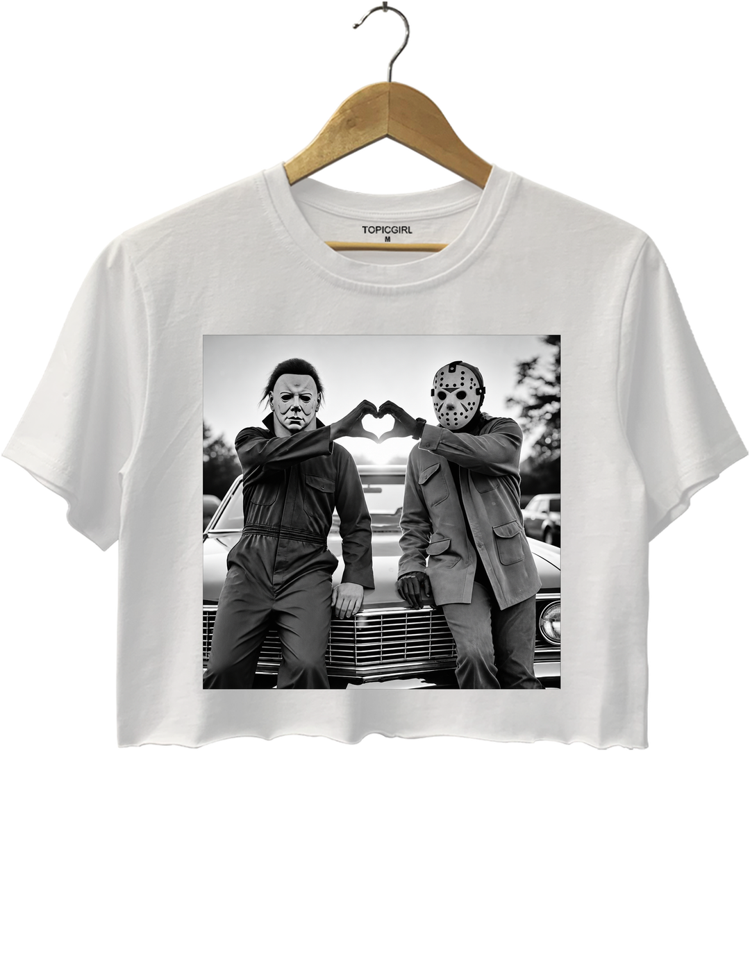 Michael and Jason Heart Hands Halloween Crop Top
