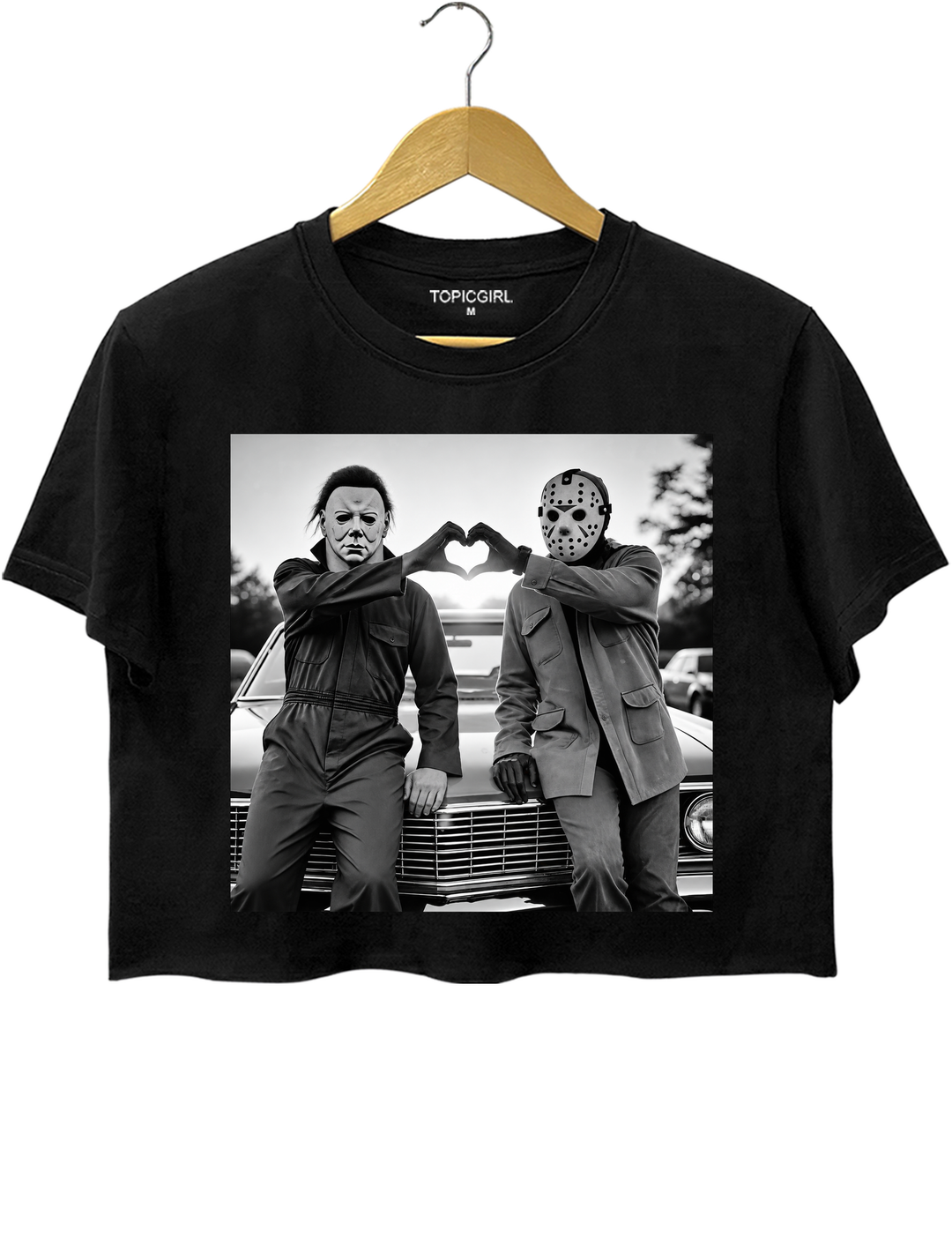 Michael and Jason Heart Hands Halloween Crop Top