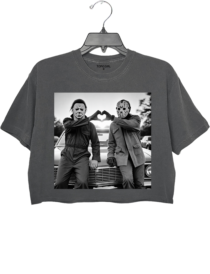 Michael and Jason Heart Hands Halloween Crop Top