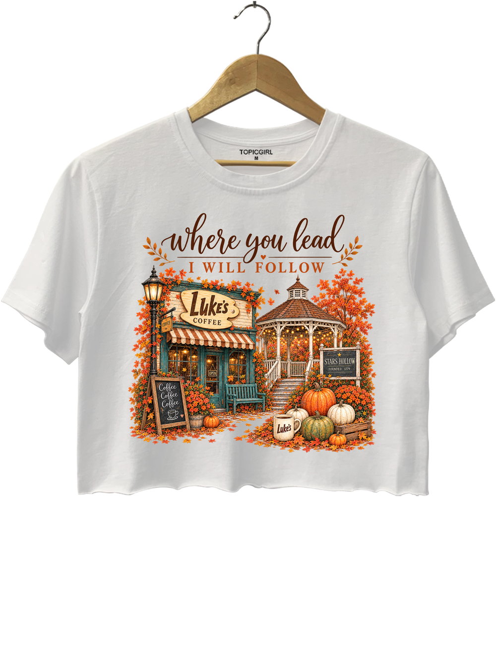 Where You Lead I Will Follow Stars Hollow Autumn Crop Top - White
