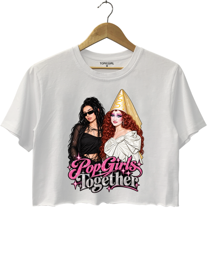 Pop Girls Together Charli XCX Chappell Roan Crop Top - White