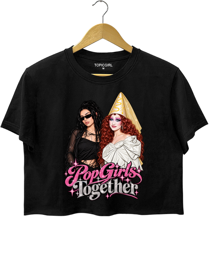 Pop Girls Together Charli XCX Chappell Roan Crop Top - Black