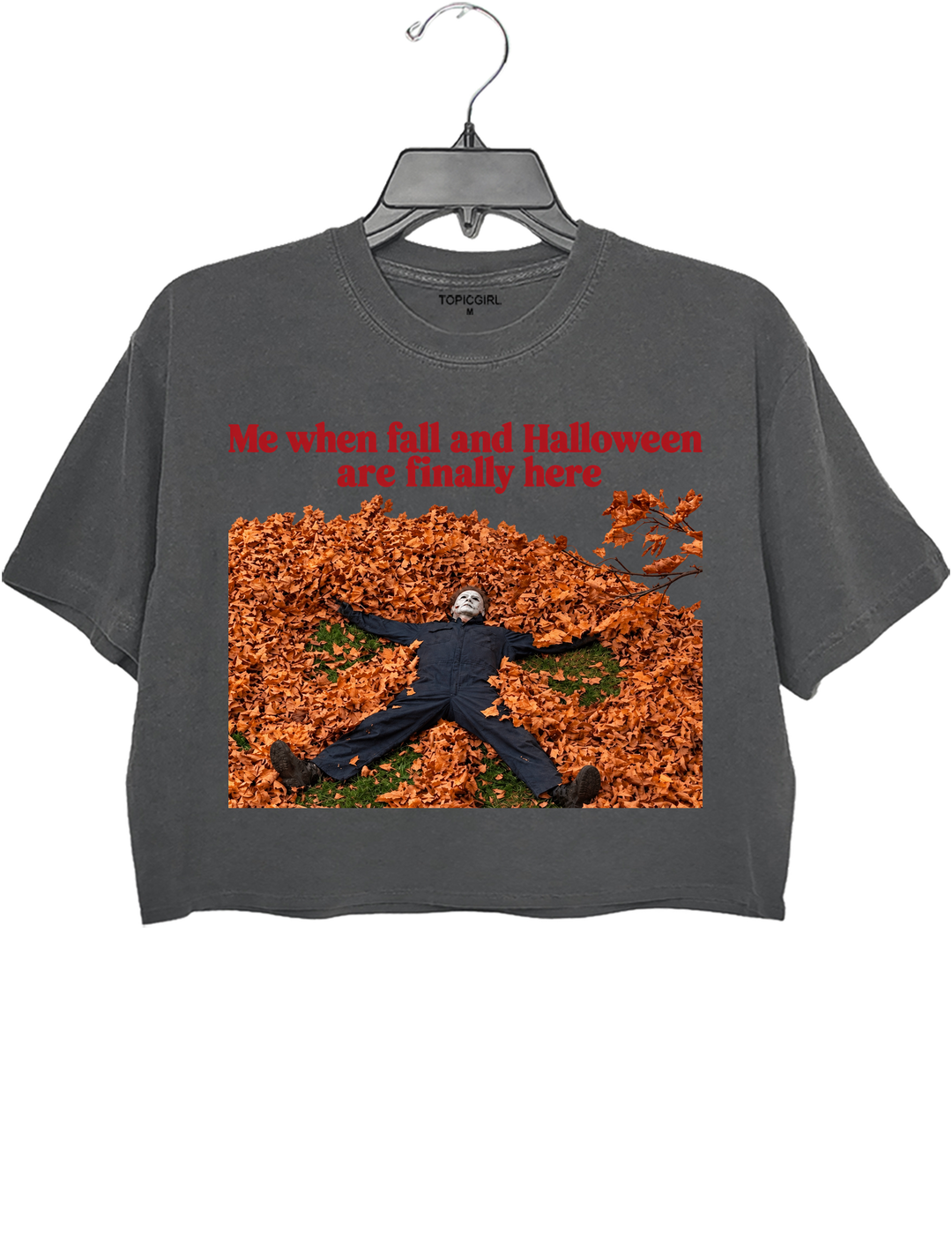 Me When Fall and Halloween Are Finally Here Crop Top - Gray