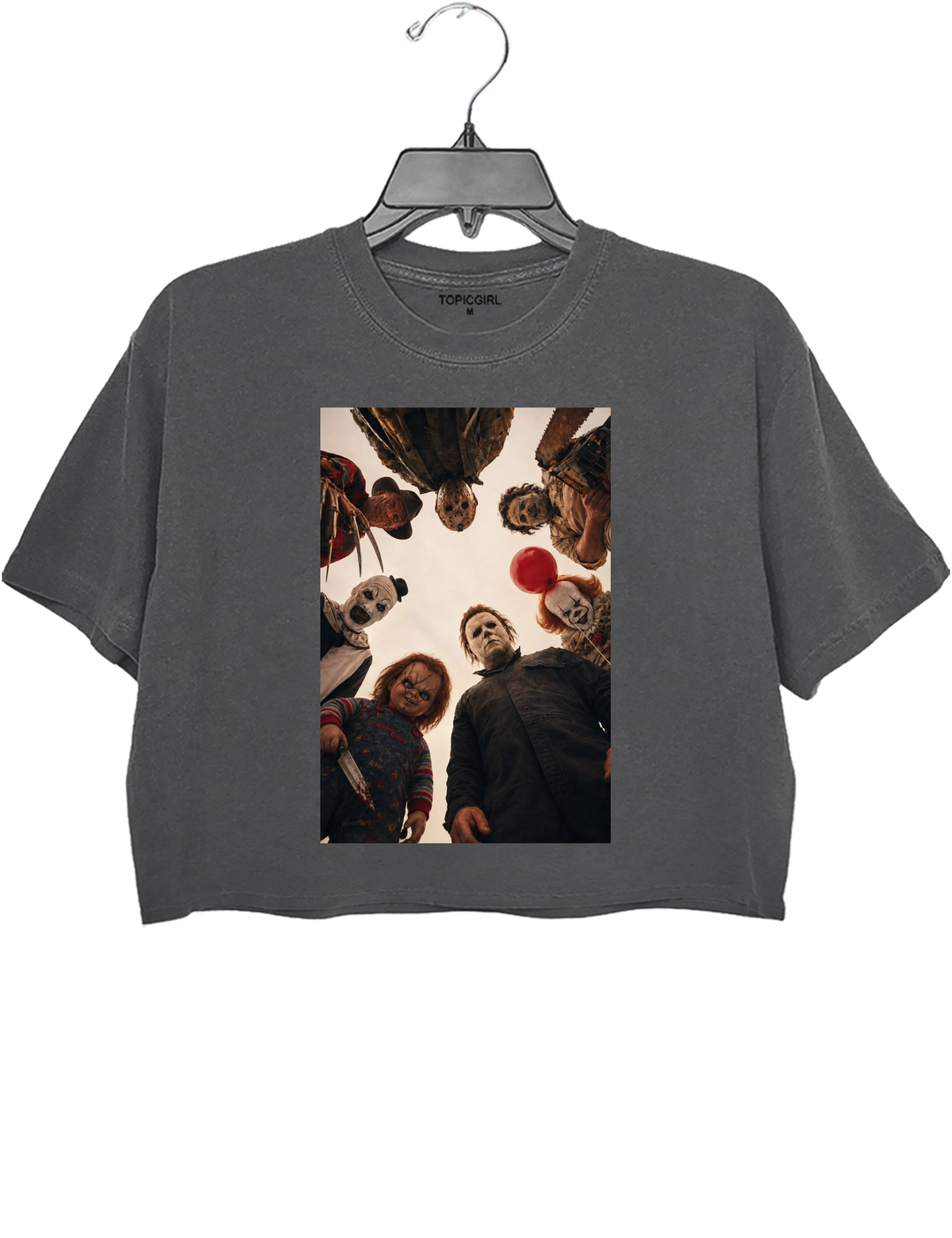 Horror Movie Icons Circle Group Portrait Crop Top - Gray
