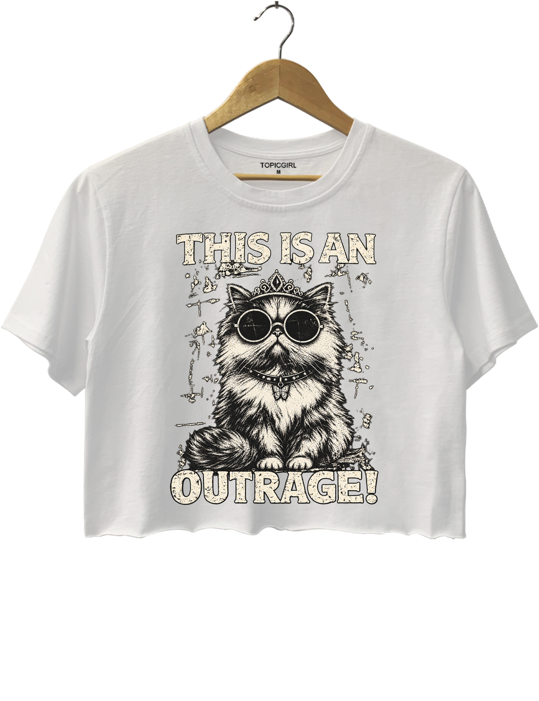 This Is an Outrage Princess Donut Vintage Cat Crop Top - White