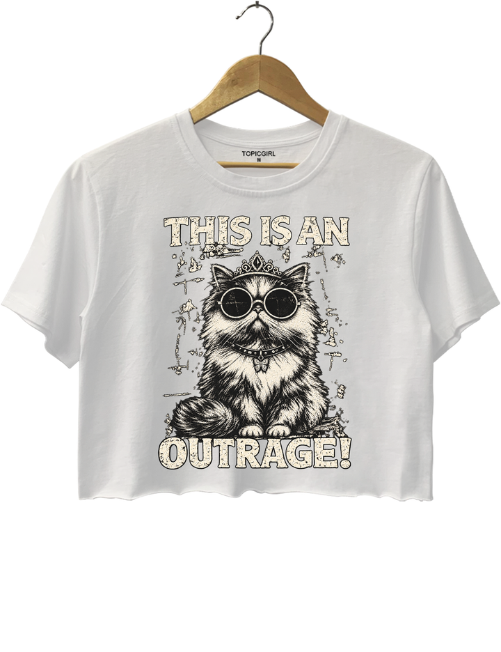 This Is an Outrage Princess Donut Vintage Cat Crop Top - White