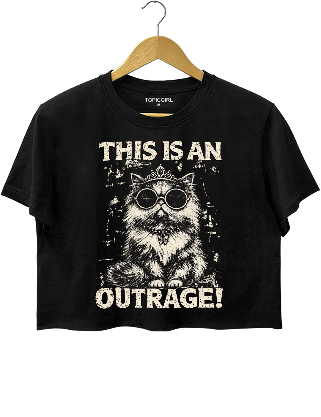 This Is an Outrage Princess Donut Vintage Cat Crop Top - Black
