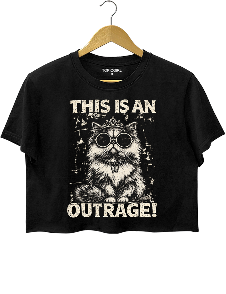This Is an Outrage Princess Donut Vintage Cat Crop Top - Black