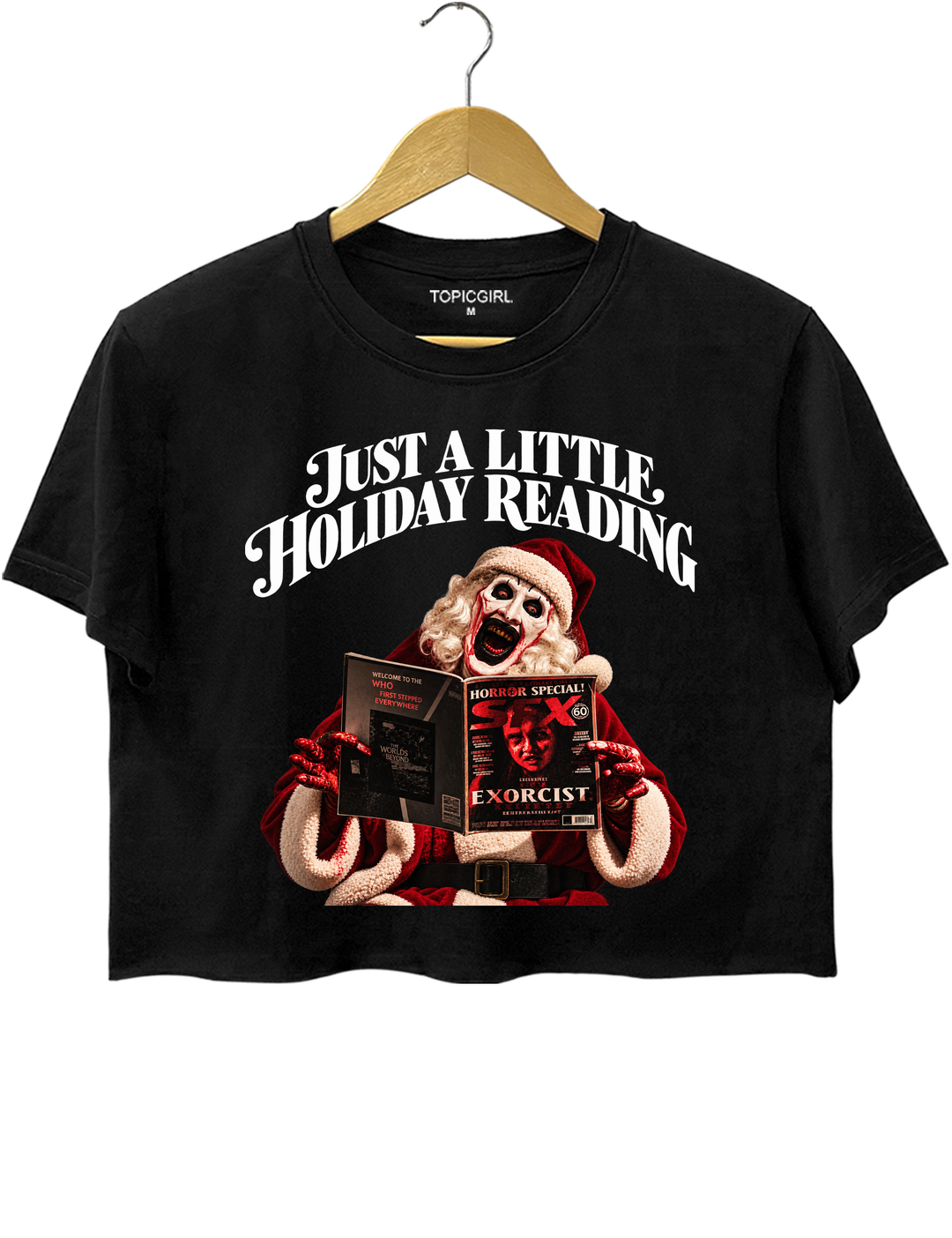 Just a Little Holiday Reading Horror Santa Crop Top - Black