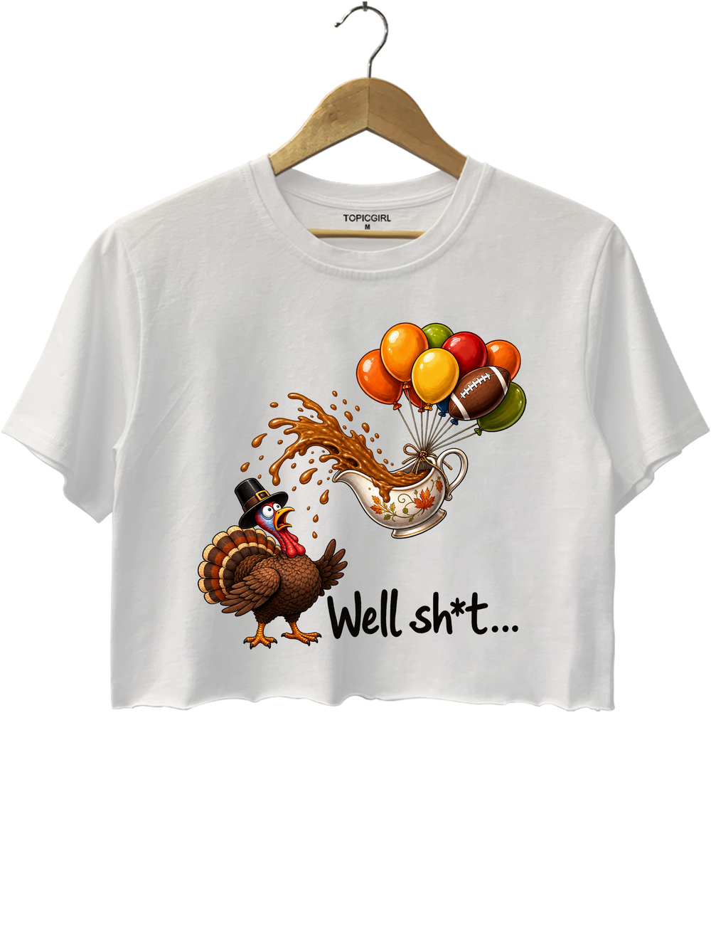 Well Sht Turkey and Flying Gravy Boat Crop Top - White