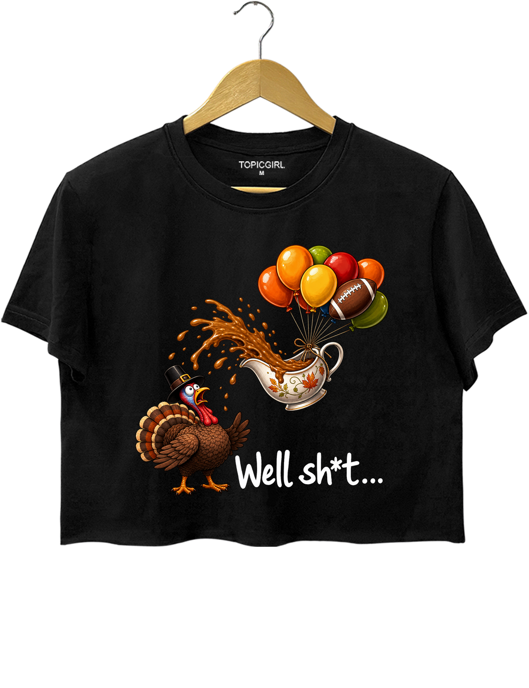 Well Sht Turkey and Flying Gravy Boat Crop Top - Black