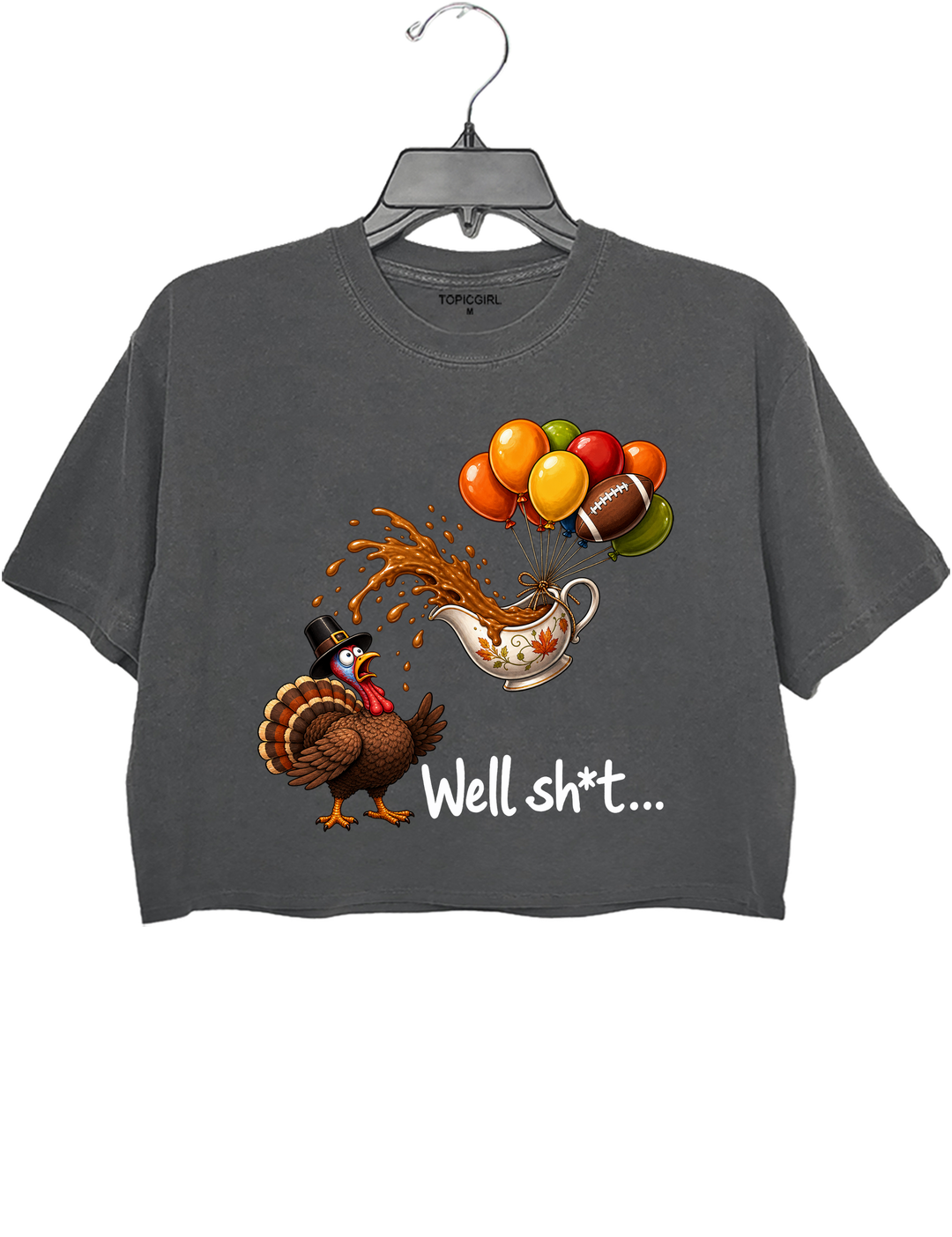 Well Sht Turkey and Flying Gravy Boat Crop Top - Gray