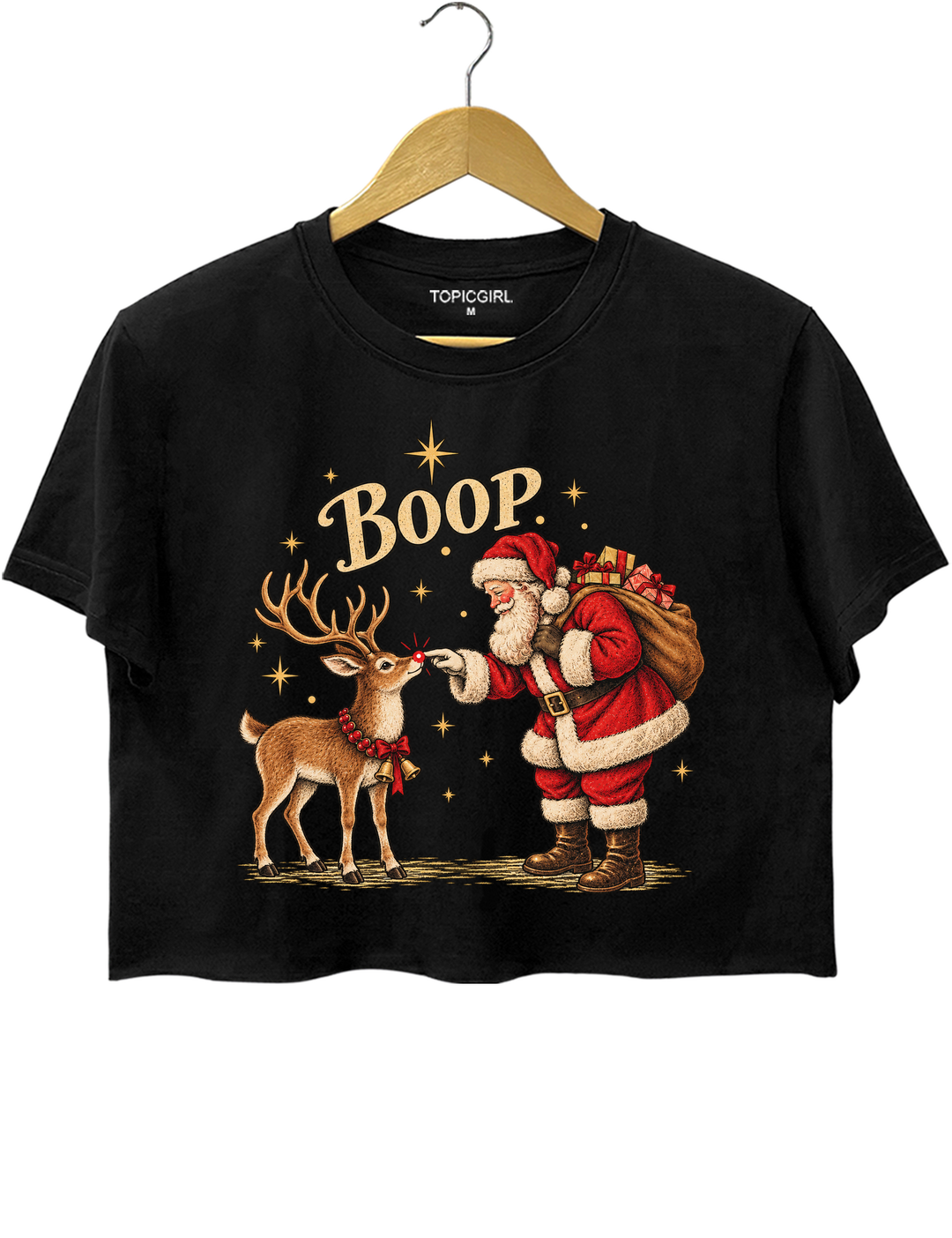 Boop Vintage Santa Claus and Red Nosed Reindeer Crop Top - Black