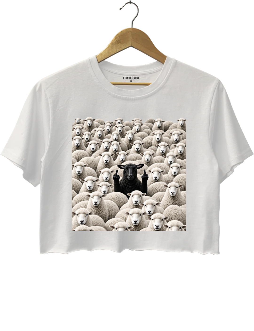 Black Sheep Among White Sheep Double Middle Finger Crop Top - White