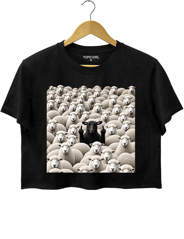 Black Sheep Among White Sheep Double Middle Finger Crop Top - Black