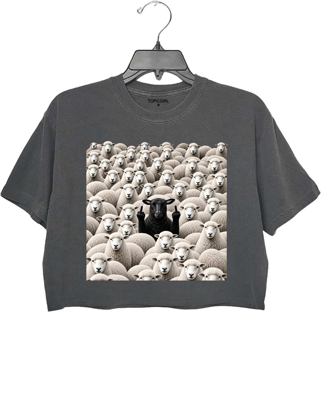 Black Sheep Among White Sheep Double Middle Finger Crop Top - Gray
