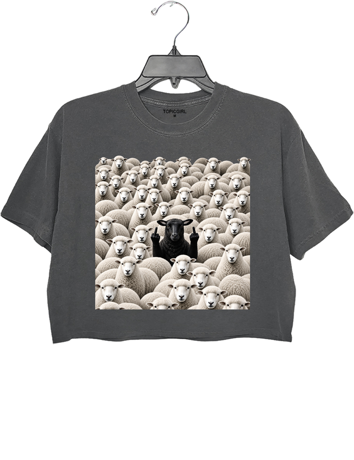 Black Sheep Among White Sheep Double Middle Finger Crop Top - Gray