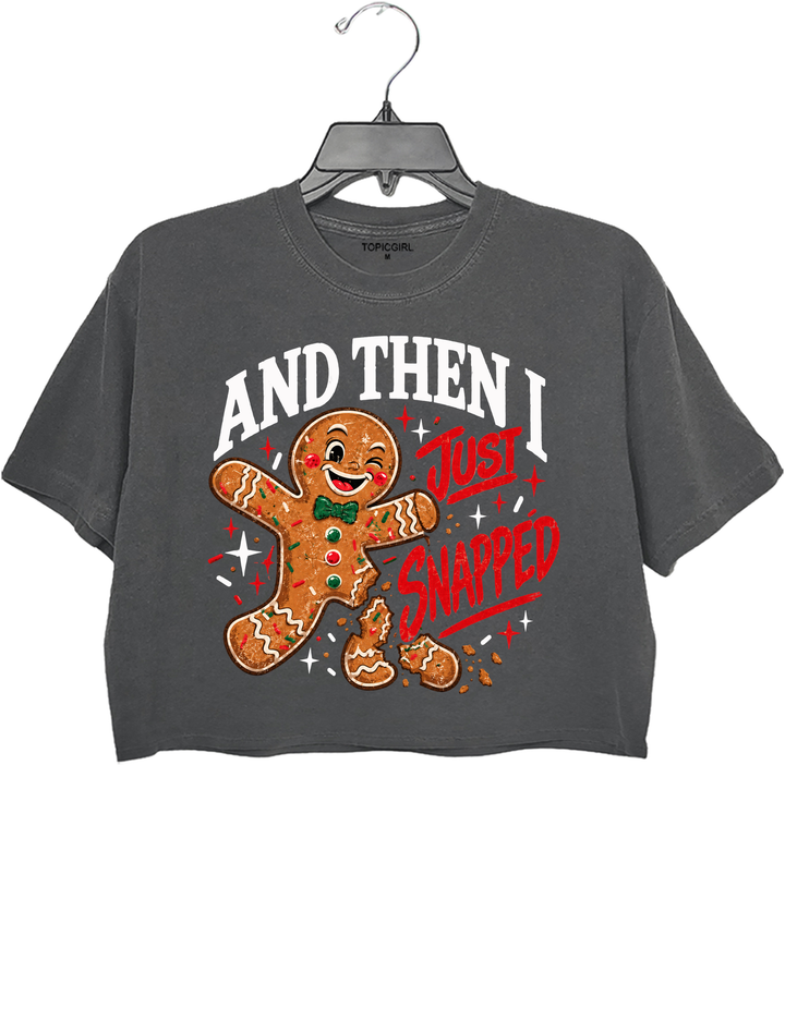 And Then I Just Snapped Gingerbread Christmas Crop Top - Gray