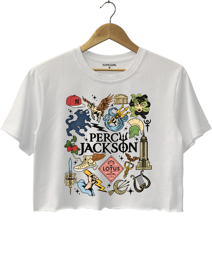 Percy Jackson Olympians Symbols Crop Top - White