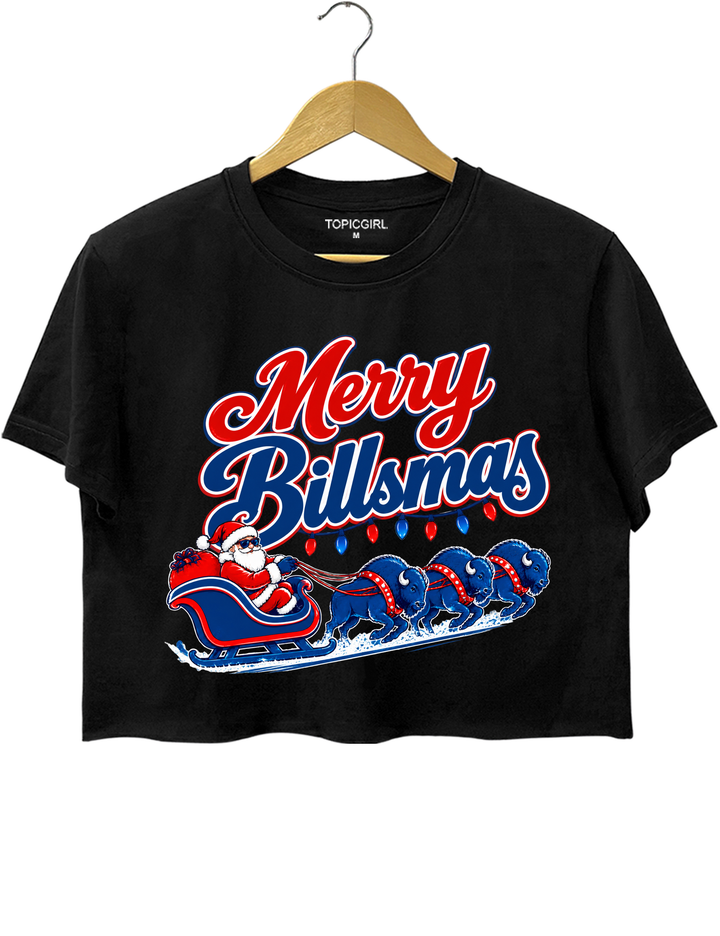 Merry Billsmas Santa Sleigh with Blue Buffalo Crop Top - Black