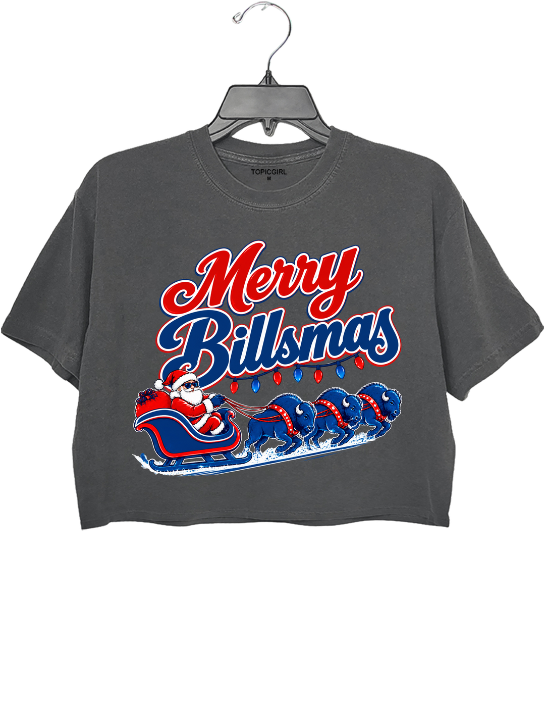 Merry Billsmas Santa Sleigh with Blue Buffalo Crop Top - Gray