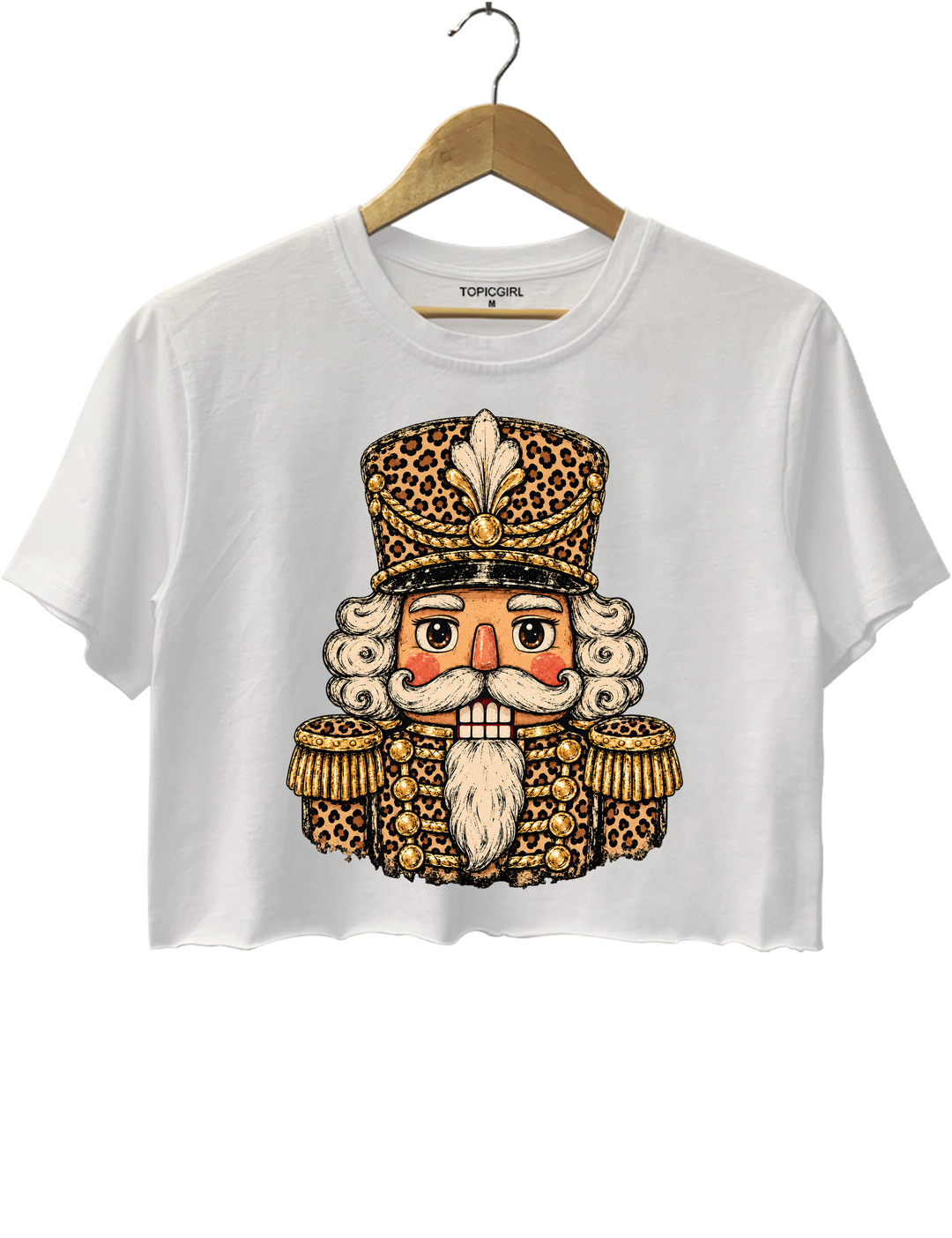 Vintage Leopard Print Nutcracker Soldier Crop Top - White