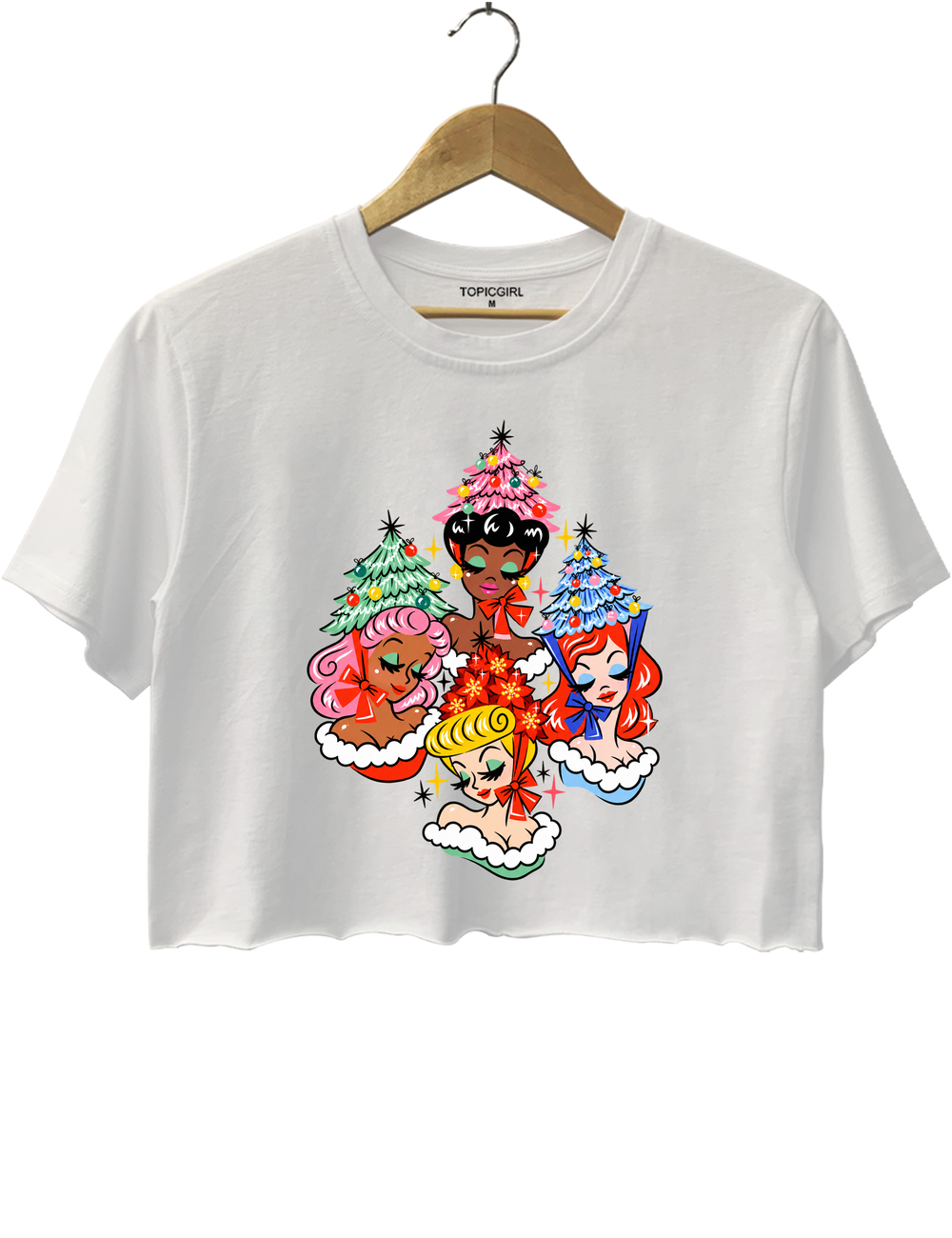 Christmas Glamour Girls Crop Top - White