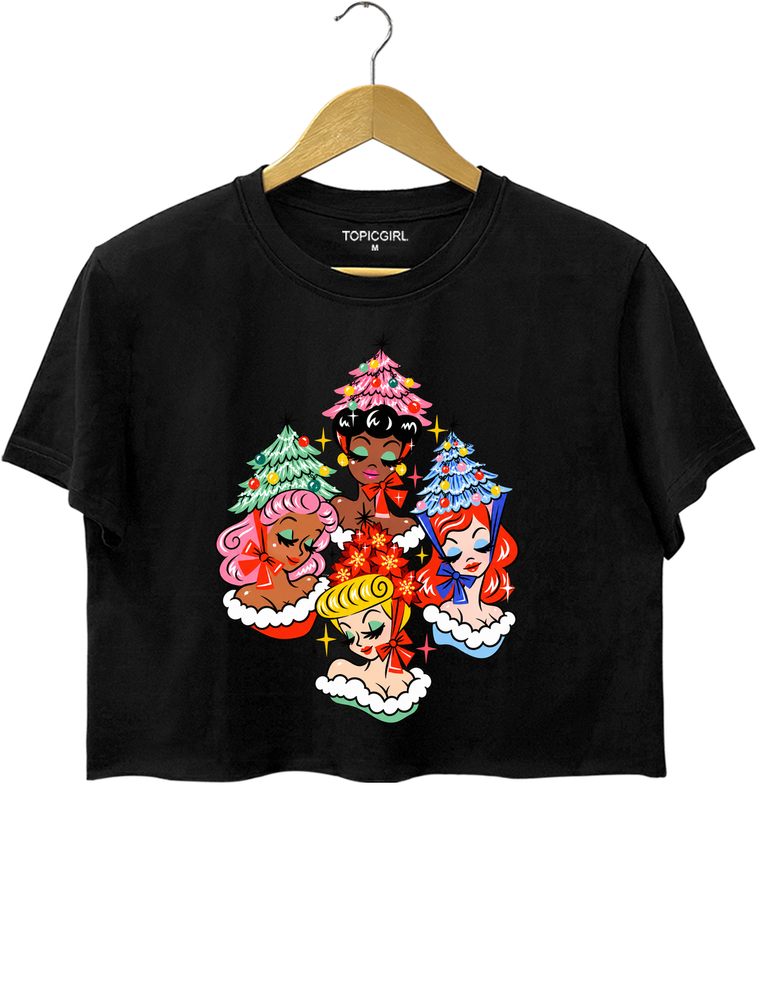Christmas Glamour Girls Crop Top - Black