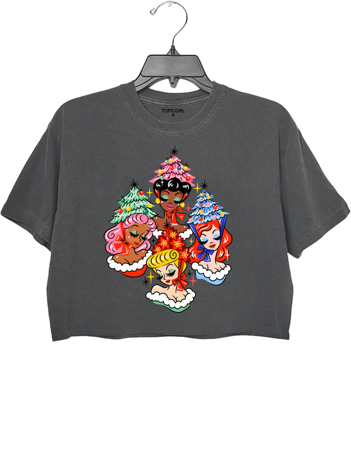 Christmas Glamour Girls Crop Top - Gray