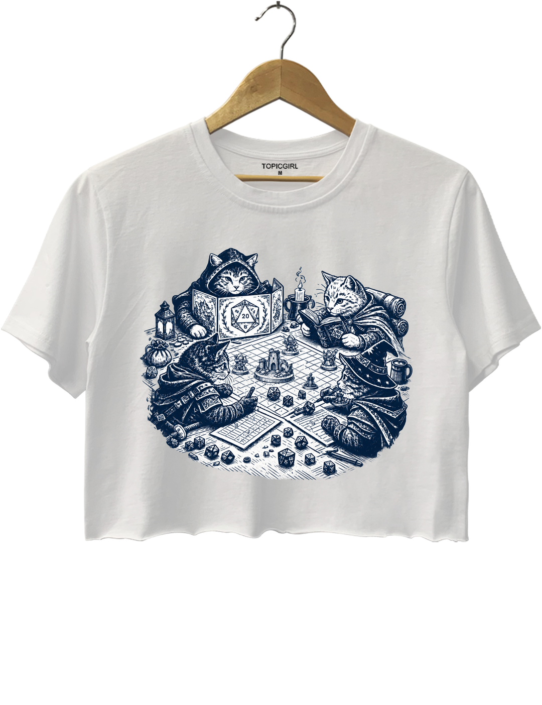 Cats Playing Tabletop RPG DND Crop Top - White