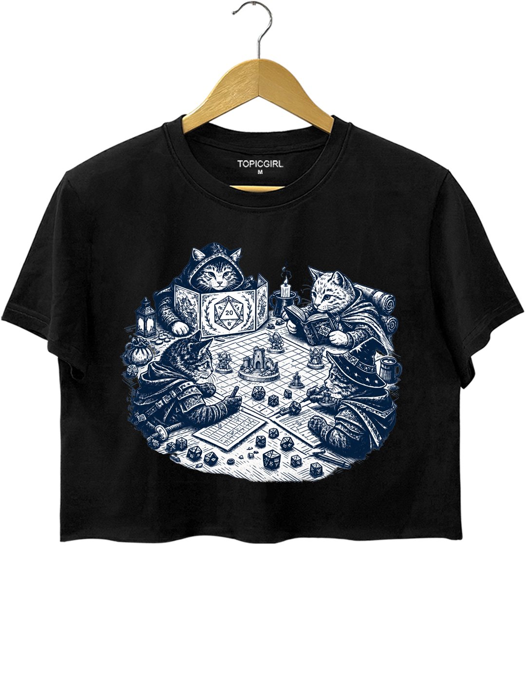 Cats Playing Tabletop RPG DND Crop Top - Black