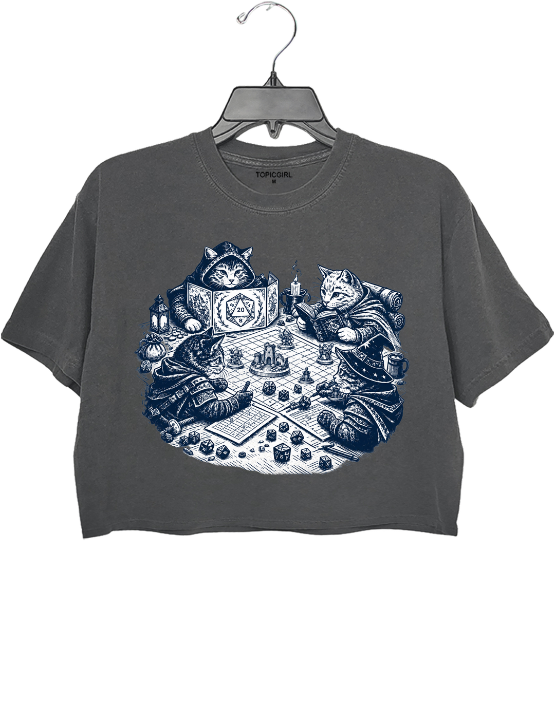Cats Playing Tabletop RPG DND Crop Top - Gray