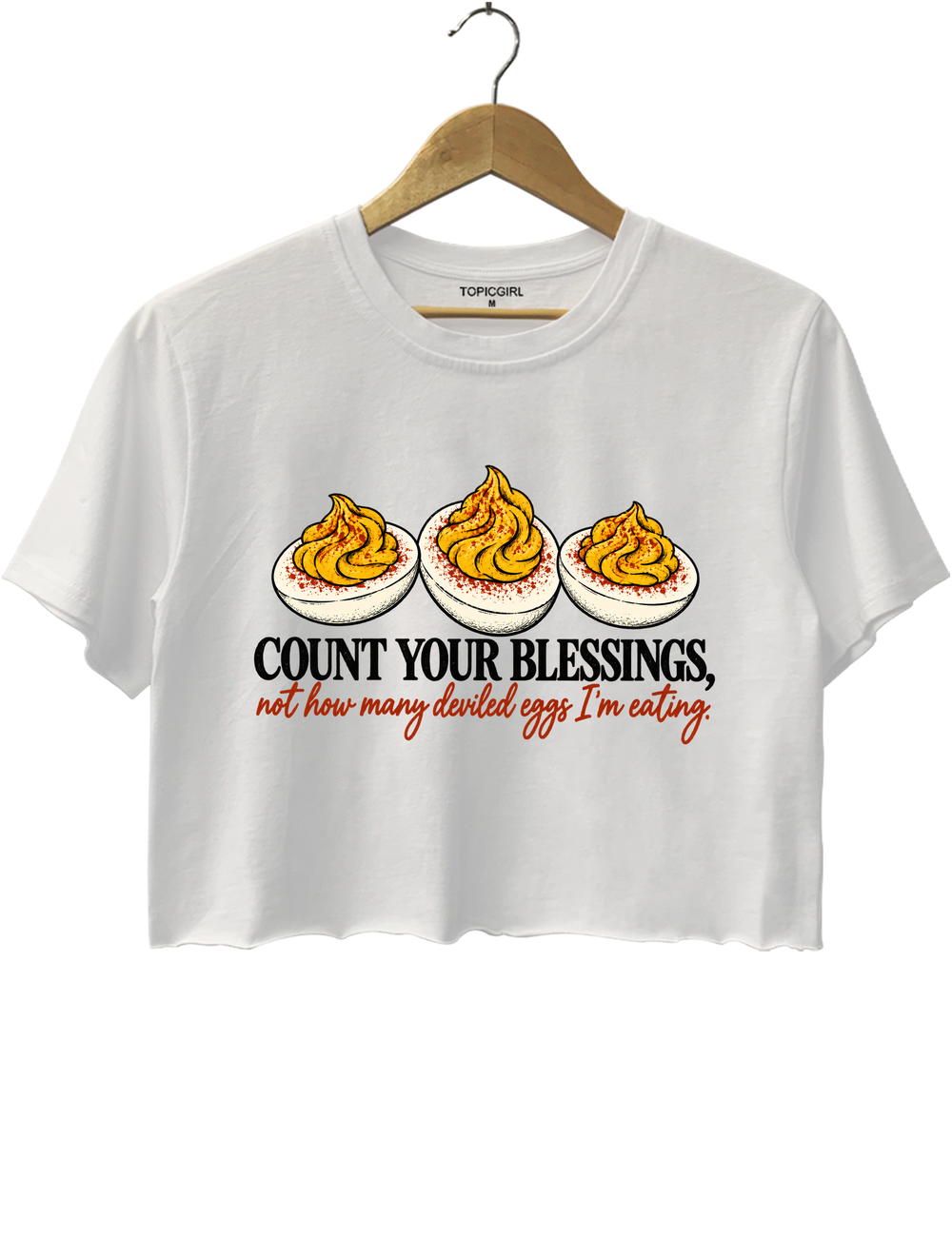 Mind Your Business, Not My Deviled Eggs Crop Top - White
