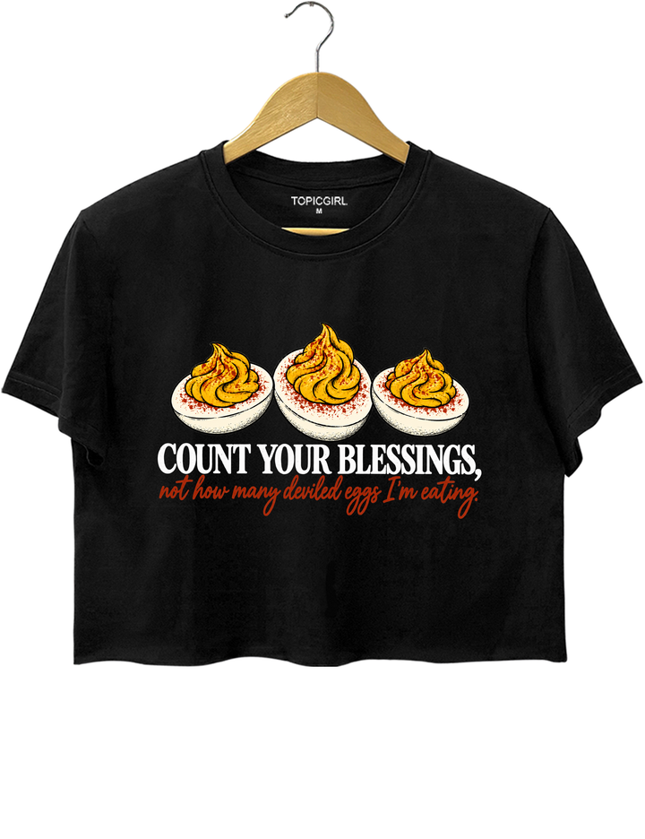 Mind Your Business, Not My Deviled Eggs Crop Top - Black