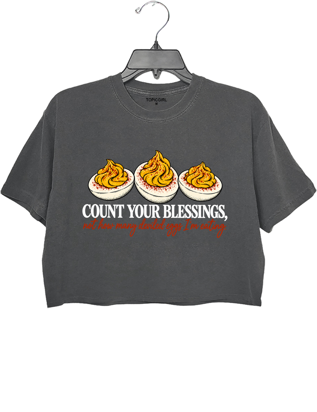 Mind Your Business, Not My Deviled Eggs Crop Top - Gray